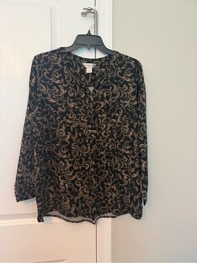 Christopher & Banks Black Blouse with Gold Paisley Print